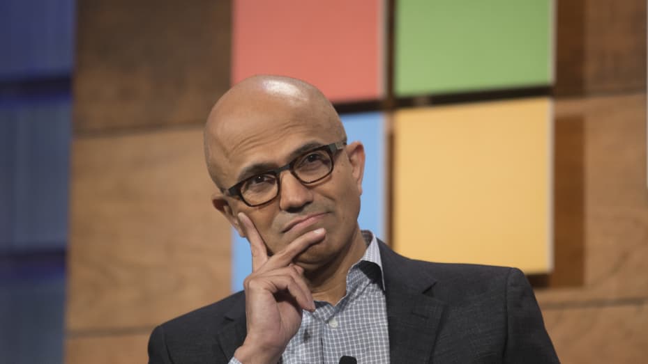 Microsoft CEO Satya Nadella listens to an audience member's question during the company's annual shareholder meeting in Bellevue, Washington, Nov. 30, 2016.