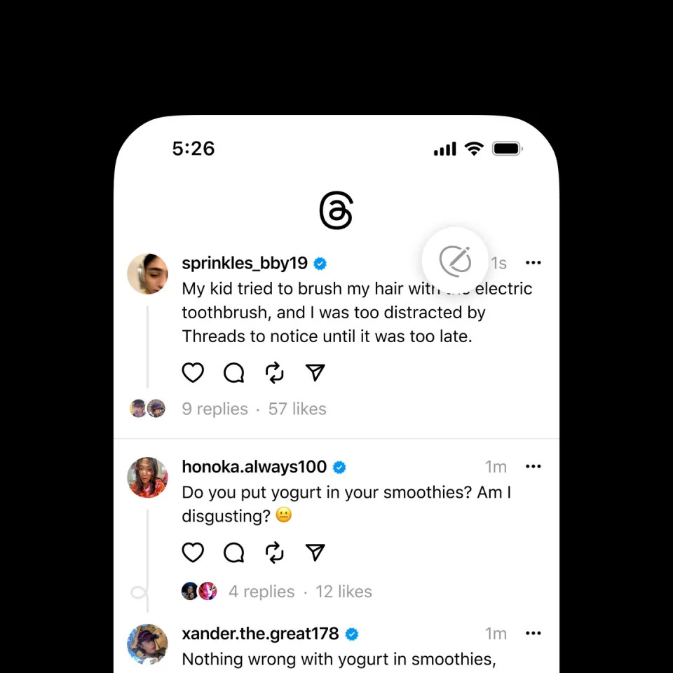Threads screenshot showing the edit button.