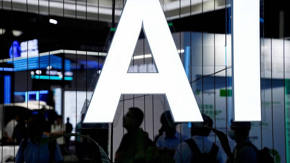 An AI (Artificial Intelligence) sign is seen at the World Artificial Intelligence Conference (WAIC) in Shanghai, China July 6, 2023. REUTERS/Aly Song