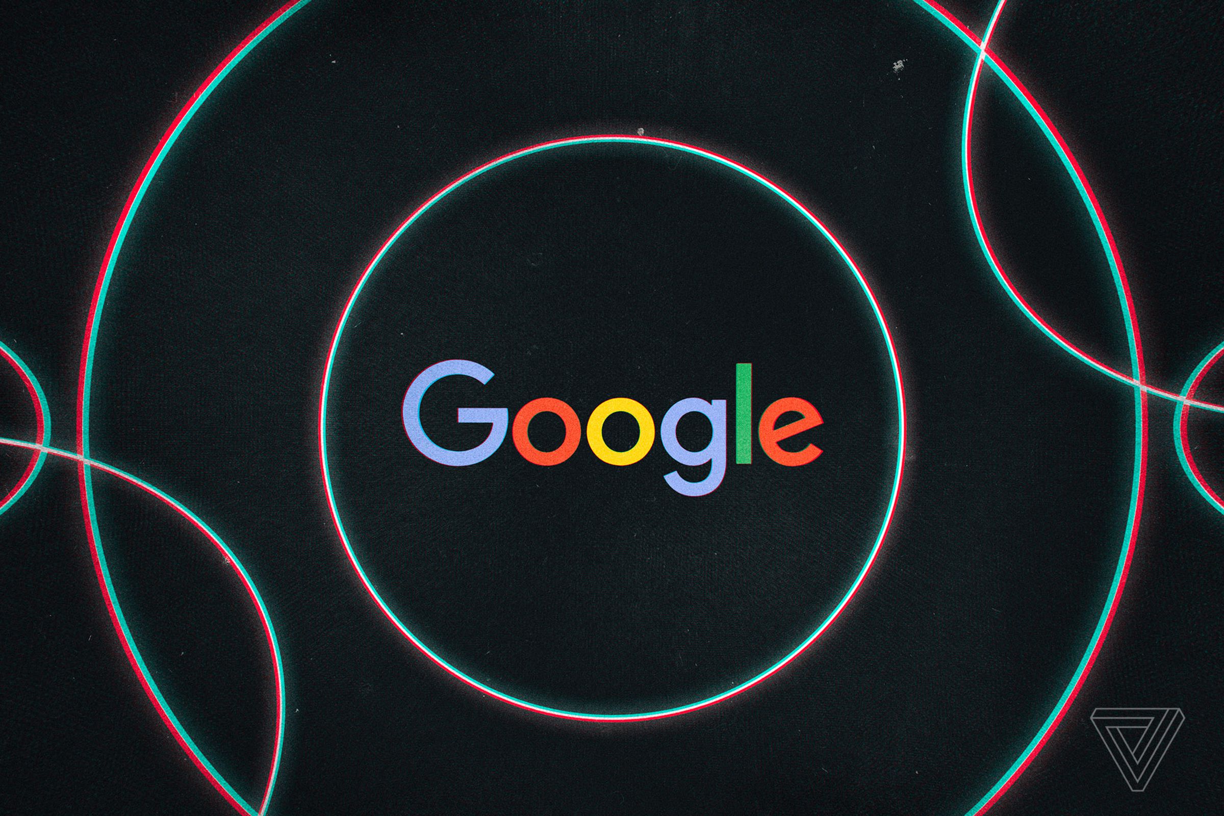 A Google logo sits at the center of ominous concentric circles