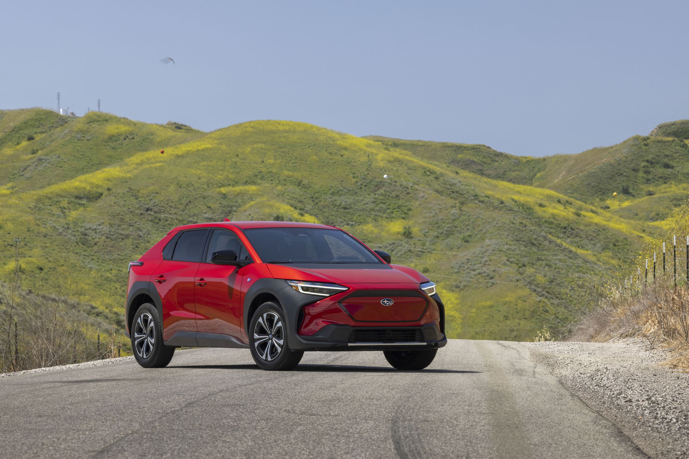 A photo of the 2023 Subaru Solterra in red